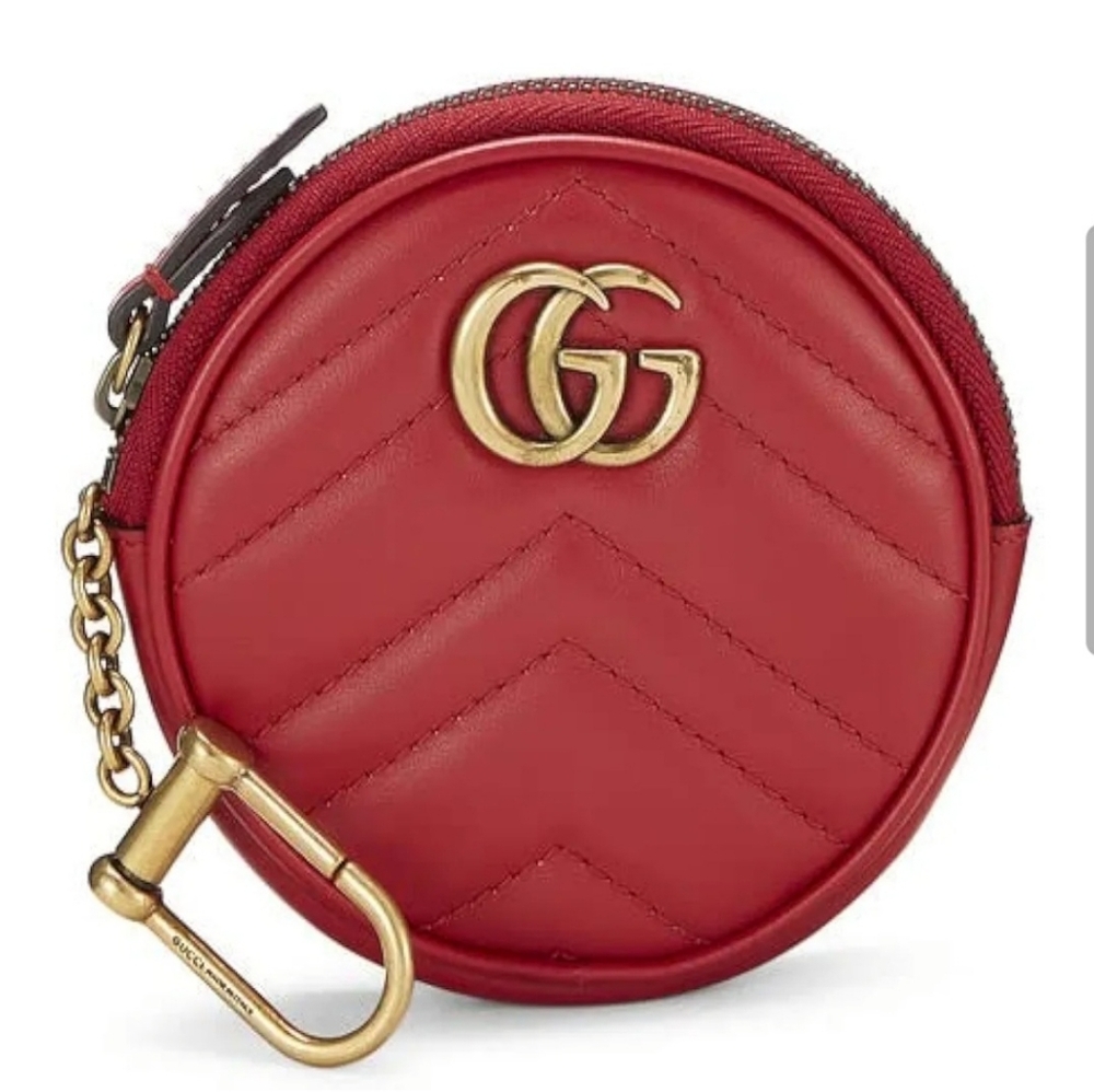Gucci Marmont Red Leather Zip Around Coin Purse Wallet